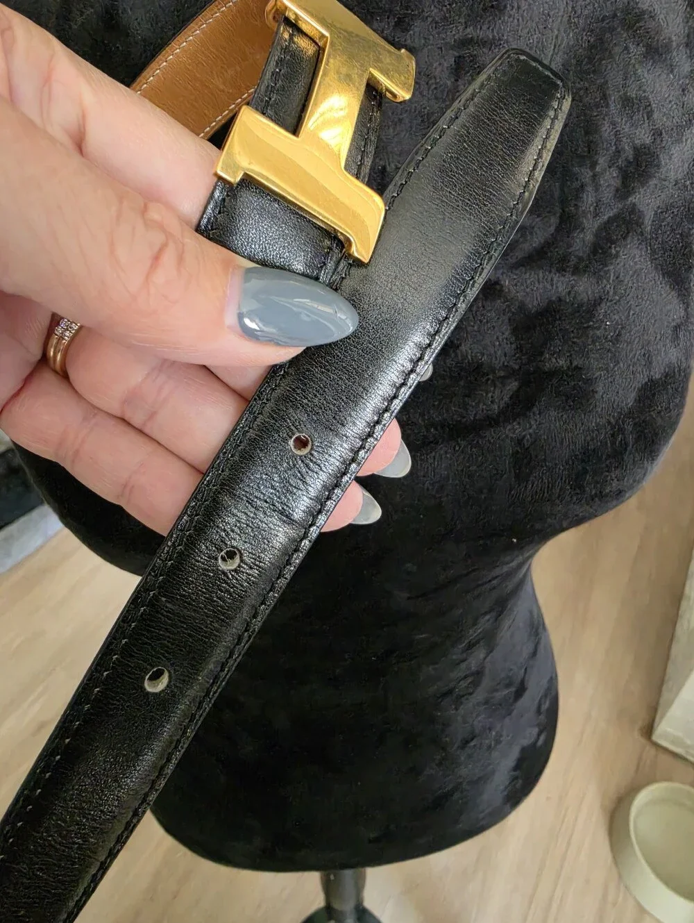 Authentic Hermes Black Leather Belt with Gold H Buckleic
